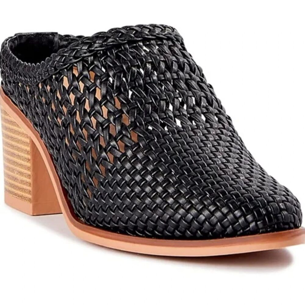 Time and Tru Women's Black Woven Blocked Heel Mules Size 9.5    (Shoe 1 )